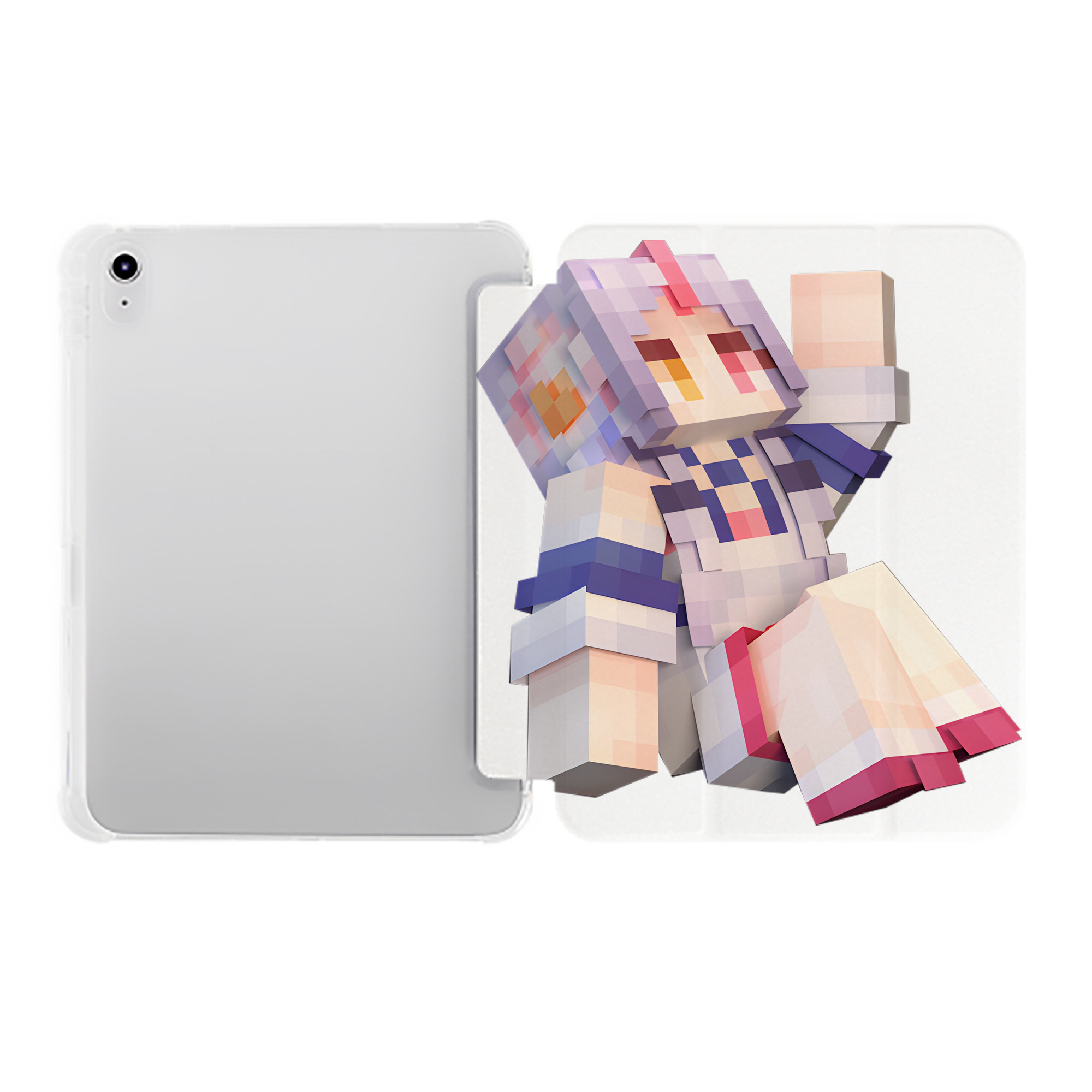 （画像用） マインクラフト ブロックの世界 Minecraft MC Block world IPad ケース ペン収納付き 三つ折りスタンド PUレザー×シリコン 対応機種9.5/10.5/10.9インチ